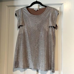 Silver shiny blouse, size small, EUC